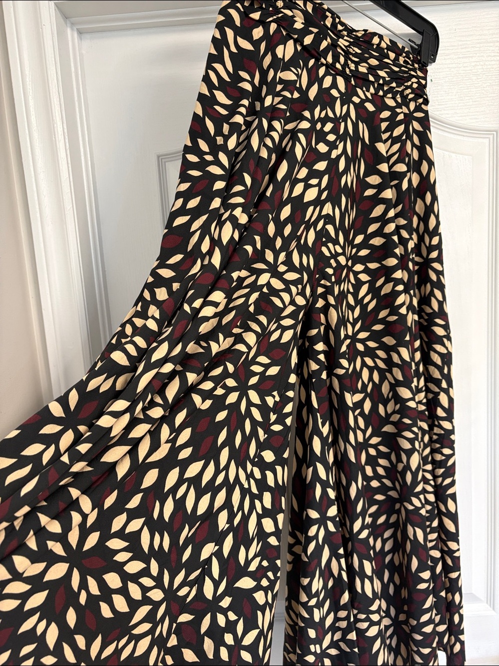 Elegant Black and Cream Patterned Wide Leg Pants